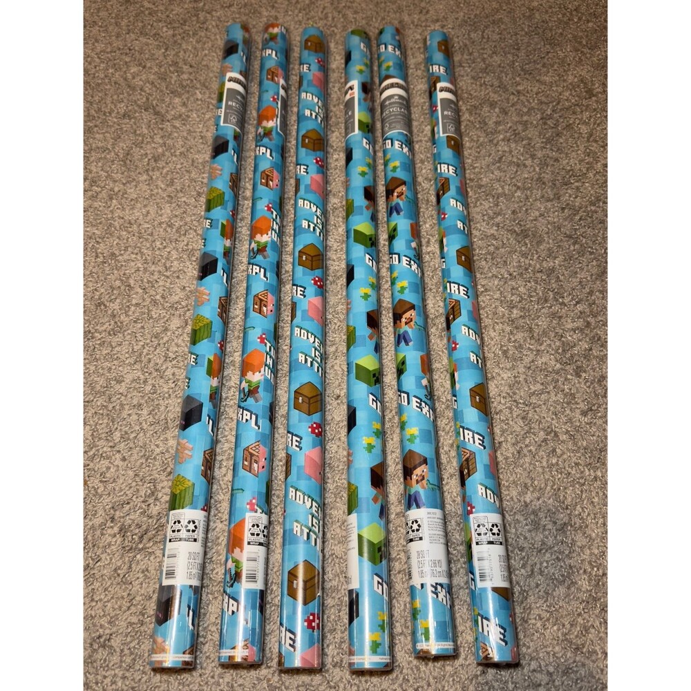 Hallmark Minecraft Gift Wrapping Paper LOT of 6 Rolls 120 sq ft Total Christmas